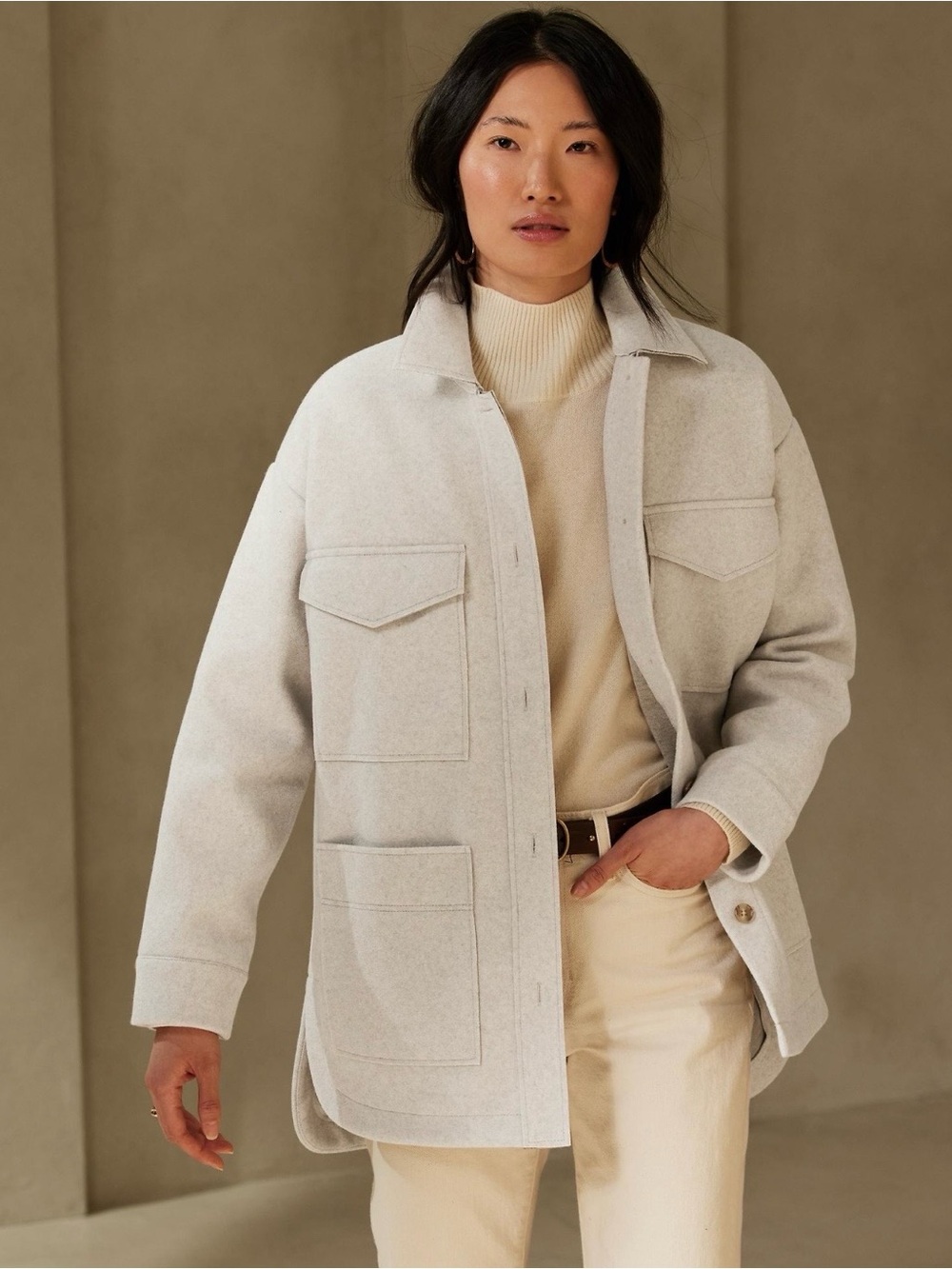 Banana Republic Light Gray Wool-Blend Utility Shacket